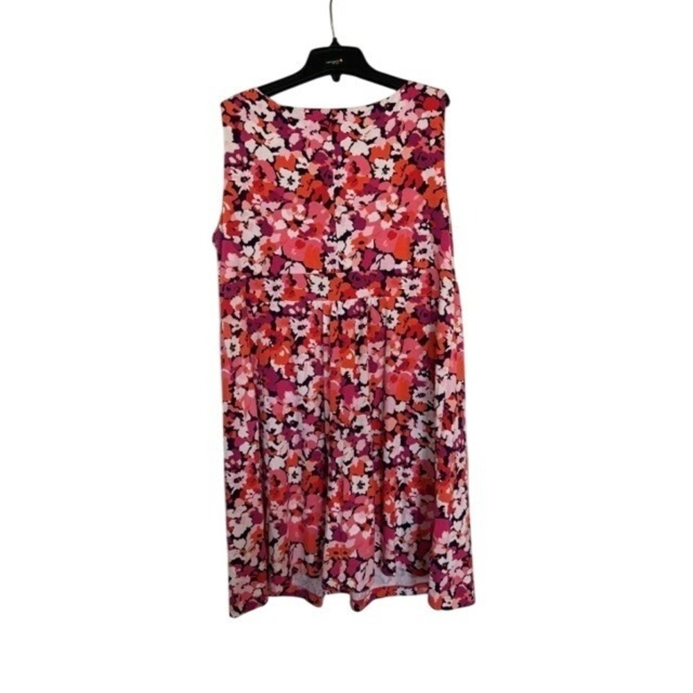 Lands End Womens Floral Faux Wrap Sleeveless Knit Dress Pink Orange XL 18 P EUC - Picture 2 of 6